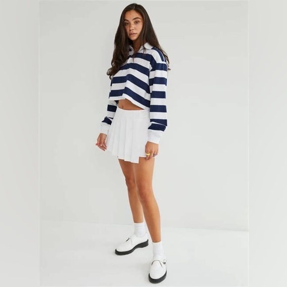 Sunday Best Roland Long Sleeve. Cropped White Long-Sleeve Polo. XS P2P 21" - Picture 2 of 7